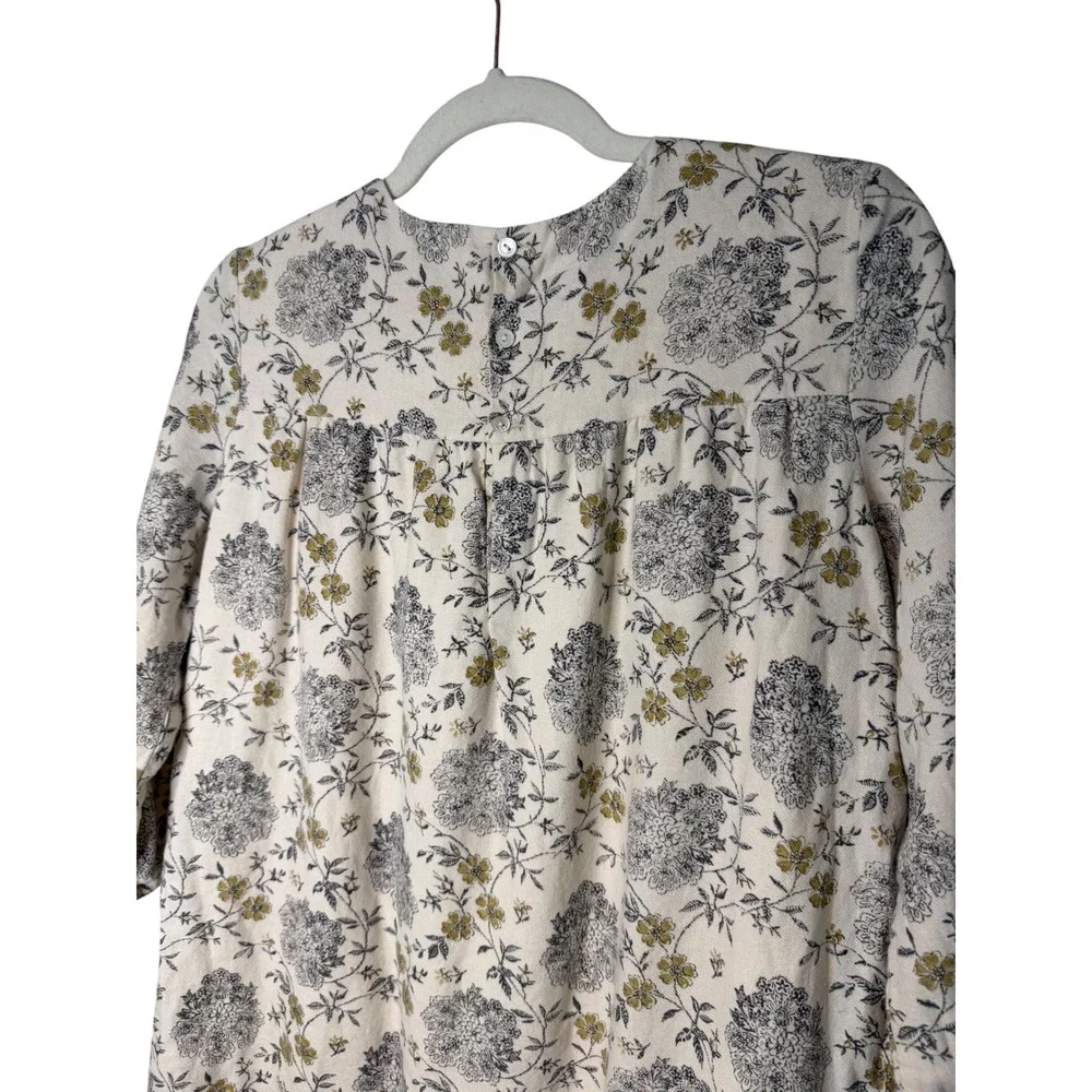 Bonpoint Girls Floral Cotton Wool Empire Waist Dress Cream Olive Size 12